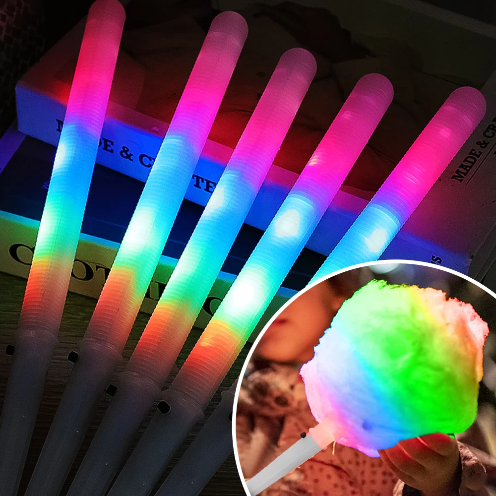 

5pcs LED Colorful Glow Cotton Candy Fluorescent Stick Toys Reusable Lighting Glow Sticks Kids Party Concert Decoration Props