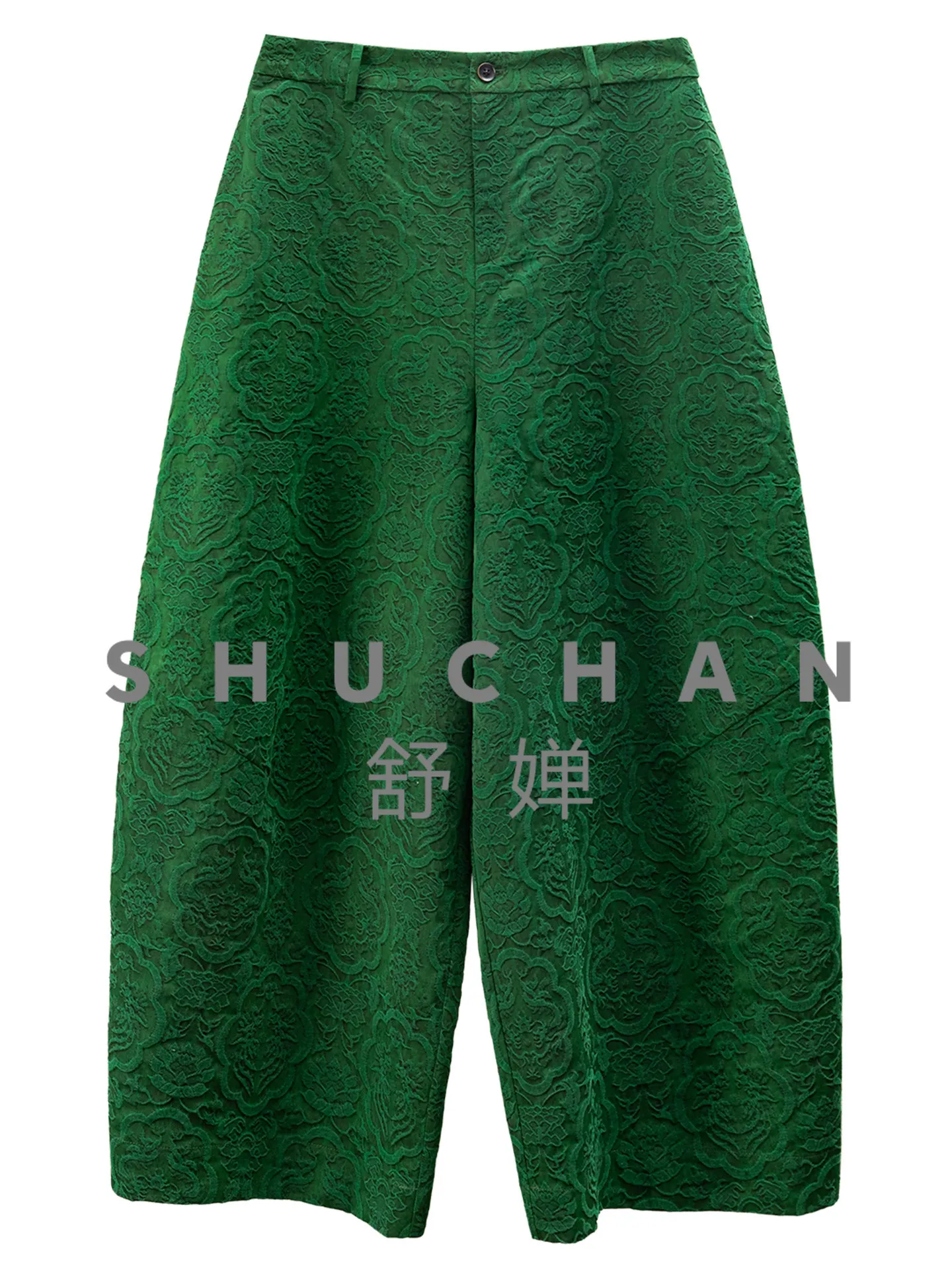 

Old Money Jadeite Green, National Style with Silk Jacquard Fragrant Cloud Yarn Nine-point Tapered Radish Pants Female 25G4