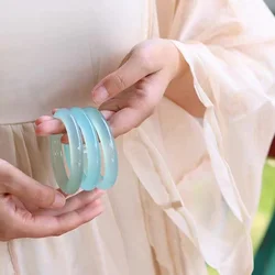 Newest Natural High ice agate Chalcedony Bangles Fashion Boutique  Elegant Handring women's Fine Jewelry