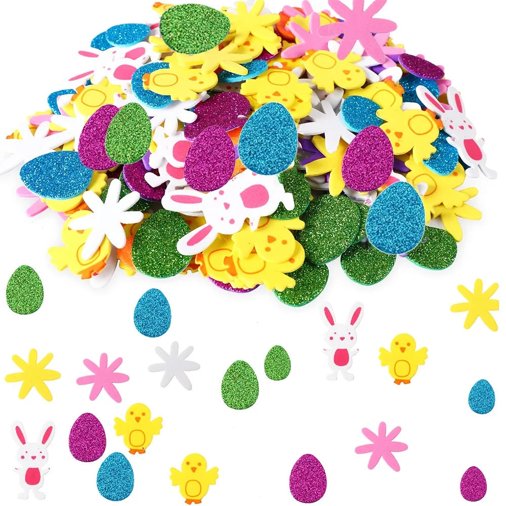 120pcs Easter Bunny and Chicken Egg Shaped 3D Stickers | Cartoon Pattern, Mixed Color, Self-adhesive,Single Use for Spring party