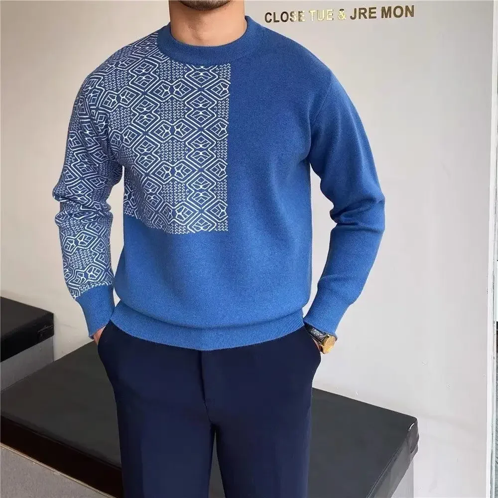 

Blue Crewneck Men's Clothing Pullovers Knit Sweater Male Round Collar Graphic Black Long Sleeve 100% Korean 2024 Autumn Style X