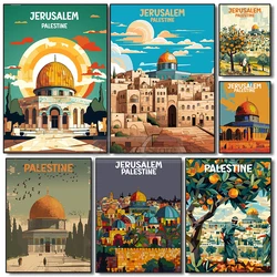 Jerusalem Travel Poster Religious Shrines Watercolor Prints Canvas Painting Wall Art Pictures Home Live Room Modern Decoration