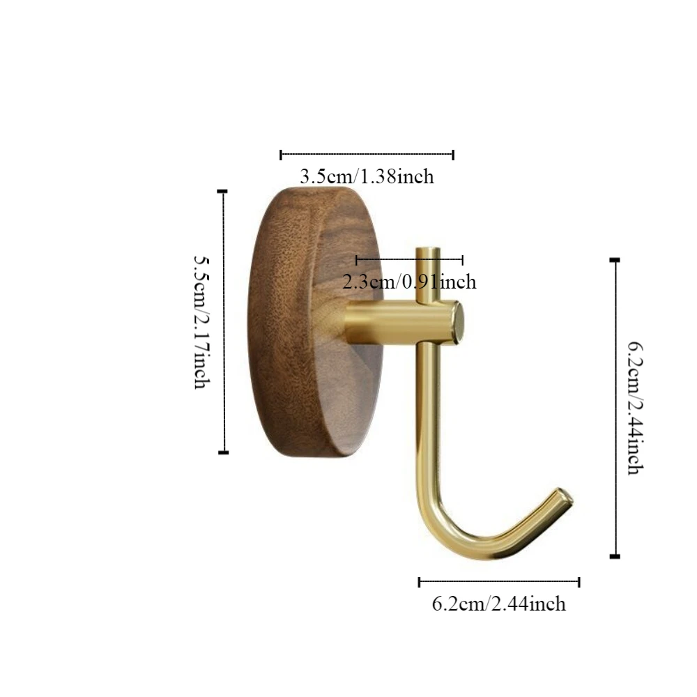 Simple No Drilling Walnut Hanging Hanger Robe Hook Key Holder Adhesive Wall Hooks Coat Storage Rack Practical Wood Hook Bathroom