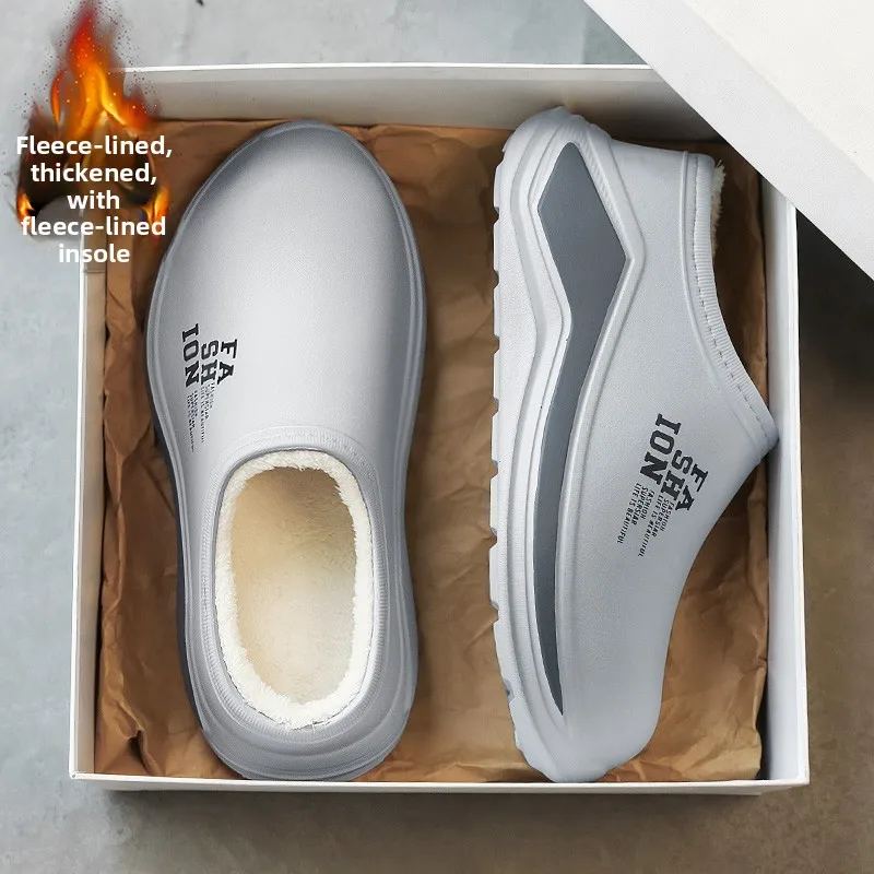 

Мужские хлопковые тапочки с задником, зимние, для офиса, на флисовой подкладке, теплые, для вождения, повседневные, без застежек, типа шлепанцев