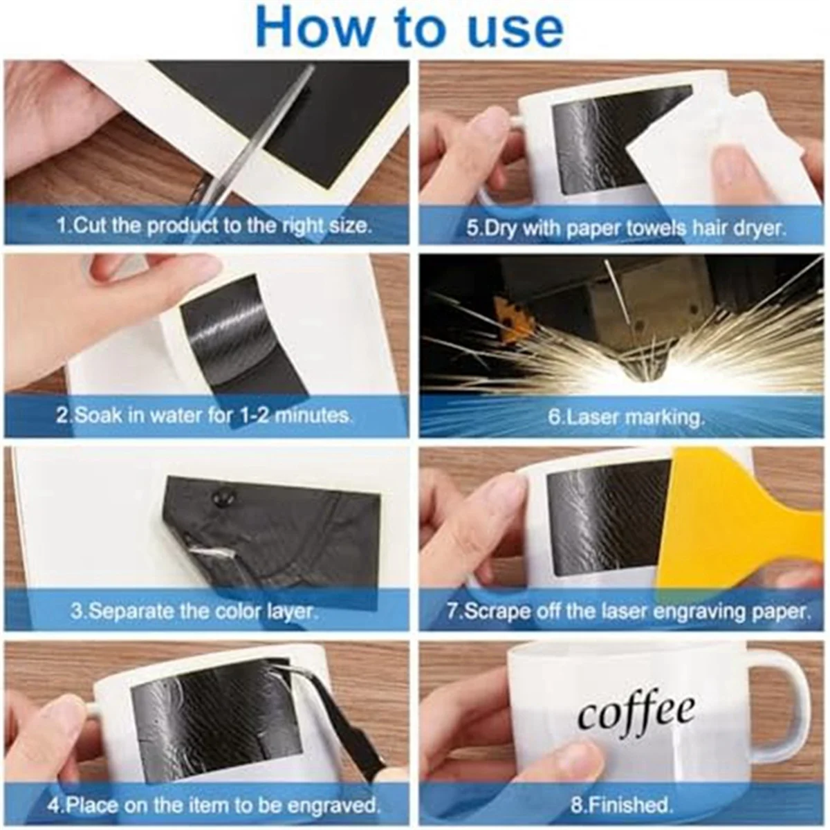 3 Colors Laser Engraving Marking Paper, 6 Pieces Marking Paper for Engraving on Metal Ceramics Glass Laser Cutting