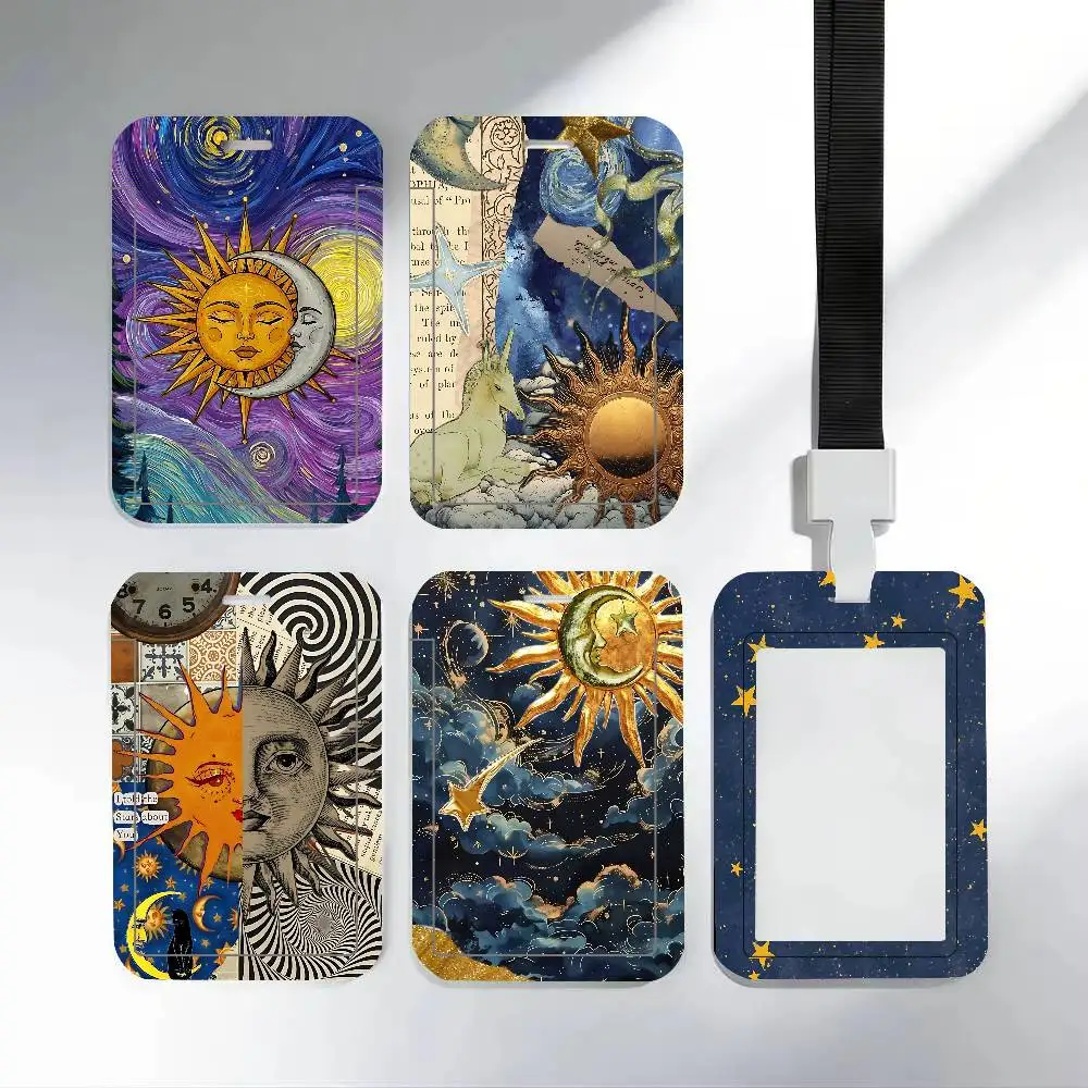 Unique Design Of Sun And Moon Themes Art ID Card Holder PVC Badge Holder Card Cover Student ID Bus Card Case With Clear Window