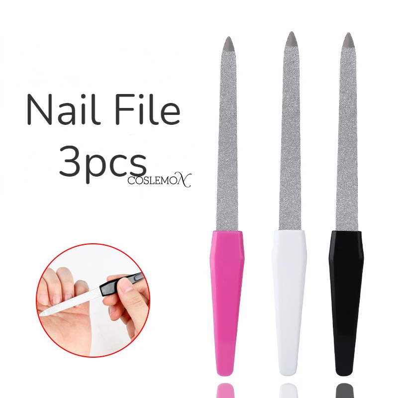 3PCS Double Sided Nail File Plastic Handle High Quality Nail Supplies for Professionals Tool DIY Manicure Nail Accessories