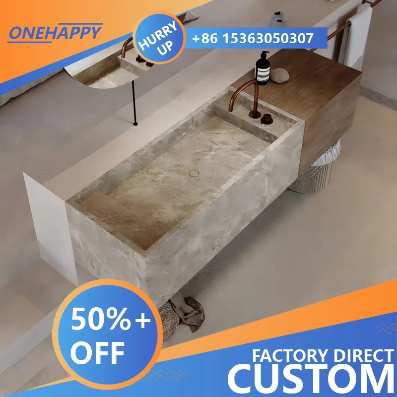 Any Size Custom Narrow Edge Natural Stone Undermount Basin Slim Rim Marble Sink Heat Scratch Resistant Antibacterial Durable