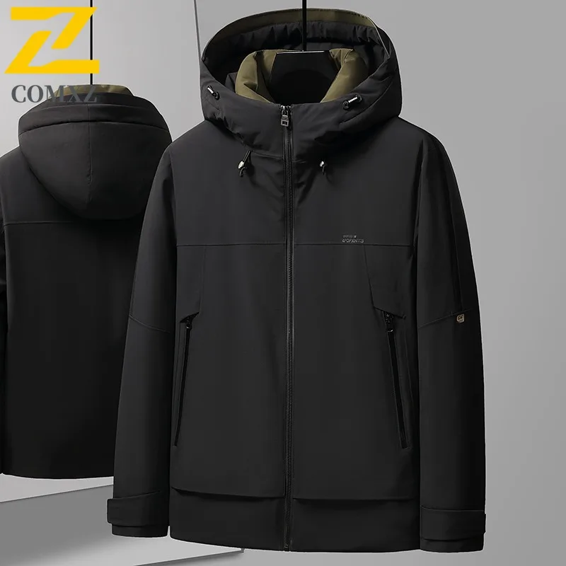 COMXZ メンズ ダウンジャケット クラシック ソリッドカラー アウトドア スキー 防風コート ファッション デイリースタイル 軽量 秋冬服