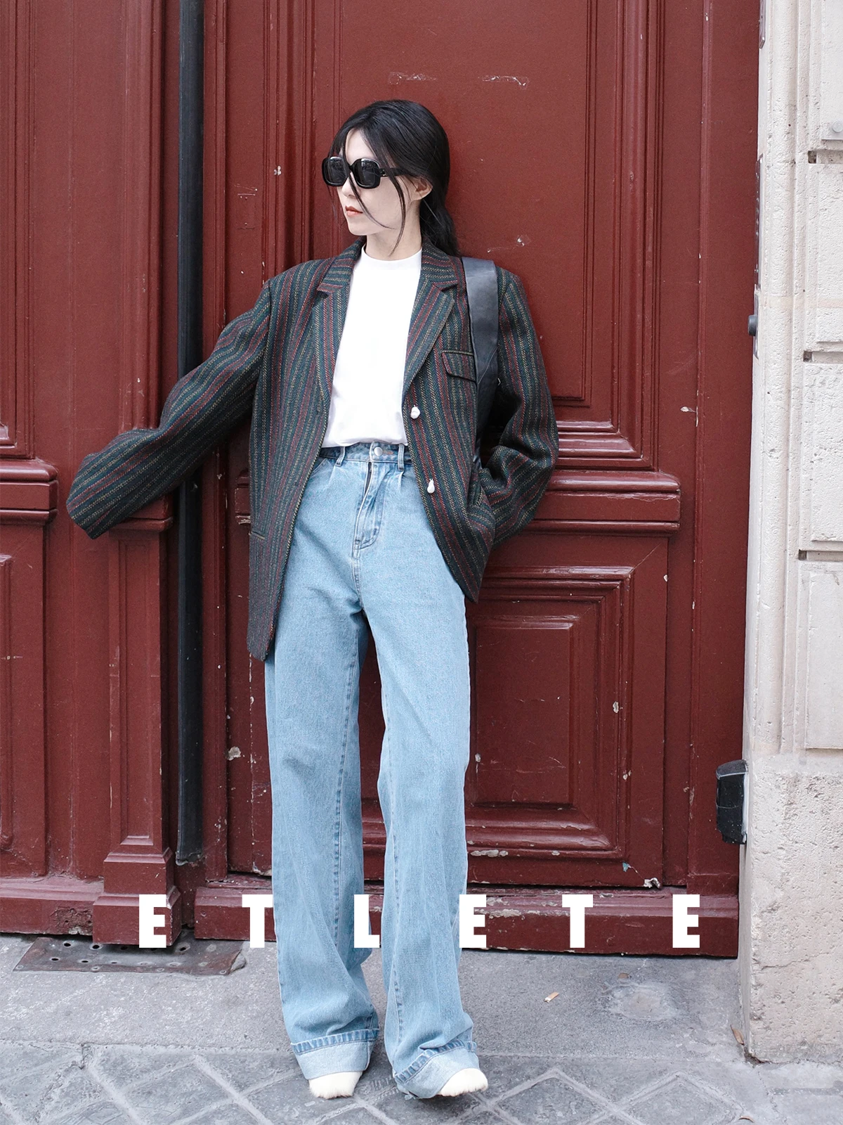 

ETLETE Ретро-пиджак в полоску из шерстяной ткани, осенне-зимний, женский, приталенный, для повседневной носки, с длинными рукавами, на одной пуговице