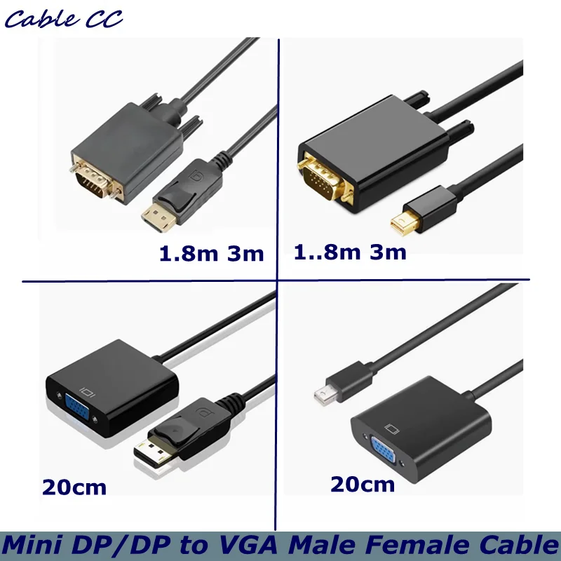 Thunderbolt to VGA Male/Female Converter 1080p Mini DisplayPort DP Displayport Cable Adapter for Mac Computer Monitor's HDTV