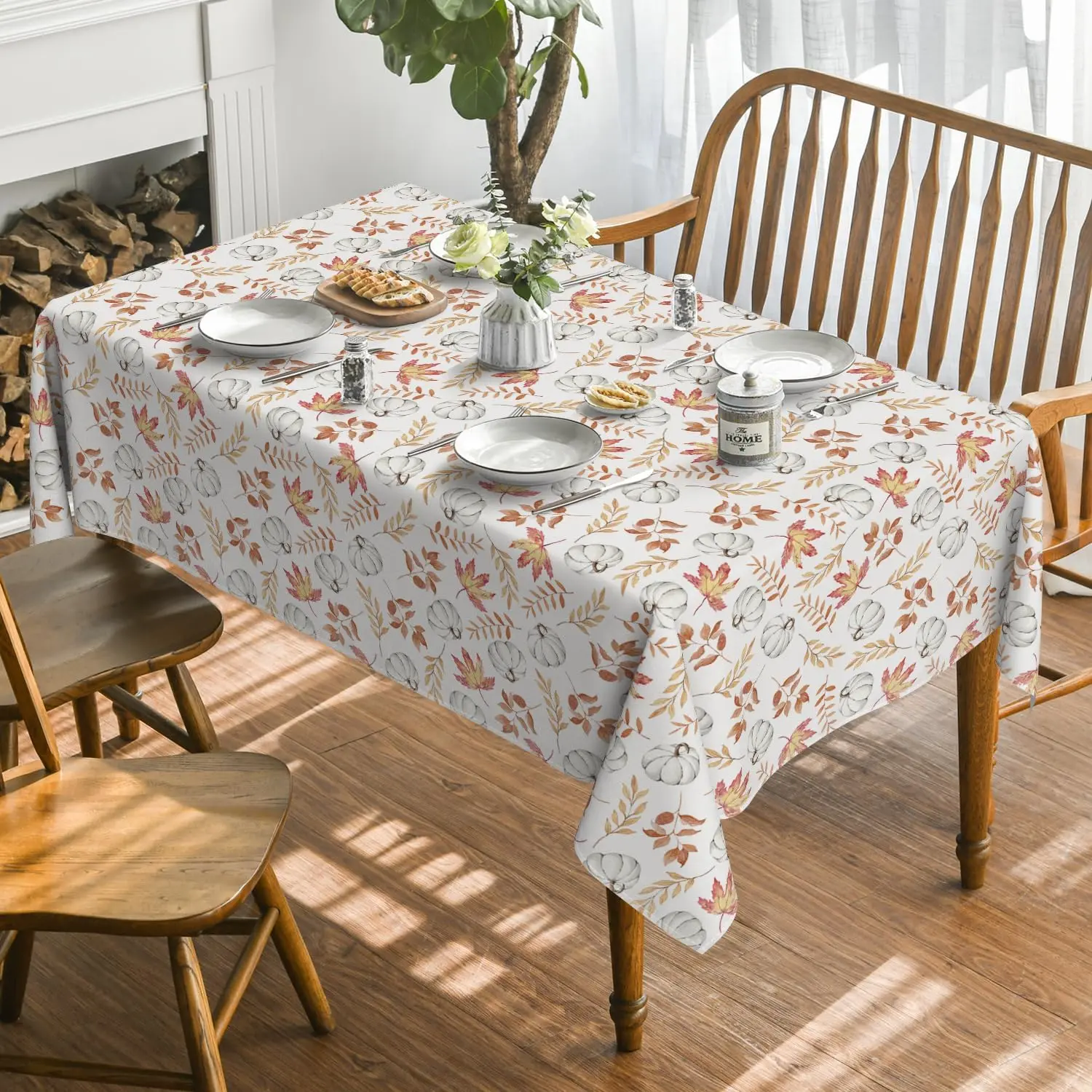 Thanksgiving Autumn White Pumpkin Orange Leaf Rectangle Tablecloth Dining Room Decor Waterproof Table Cover Party Supplies