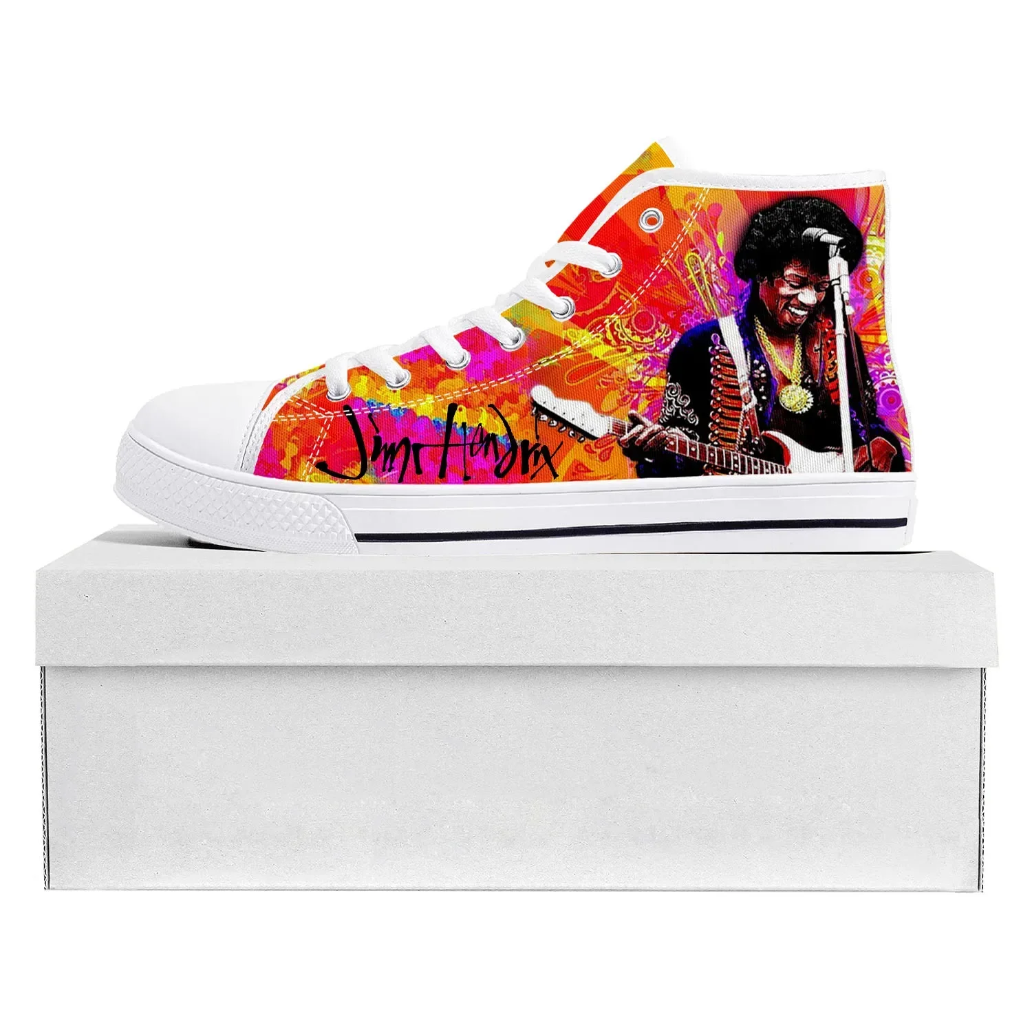 J-Jimi Guitarist High Top High Quality Sneaker Men Women Teenager Canvas Sneaker H-Hendrix Casual Couple Shoes Custom Shoe White