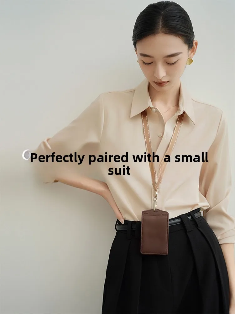 

Элегантная атласная рубашка для женщин: весенне-осенняя, для офиса и собеседований, легкая, многослойная, базовая, для ношения под костюм.