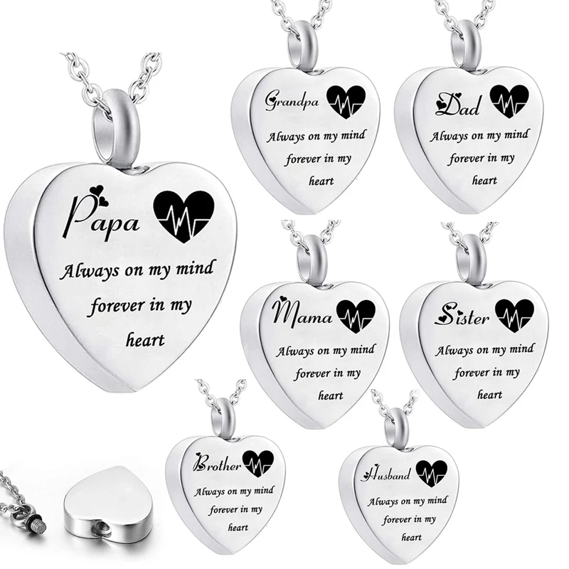 Heart Urn Necklace for Ashes Always on My Mind Forever in My Heart Cremation Jewelry Memorial Ashes Keepsake Pendant