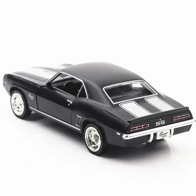 1:36 Chevrolet USA 1969 Camaro SS Vintage Matte Black Diecast Metal Car Model Toy For Collection Gift Kids A318