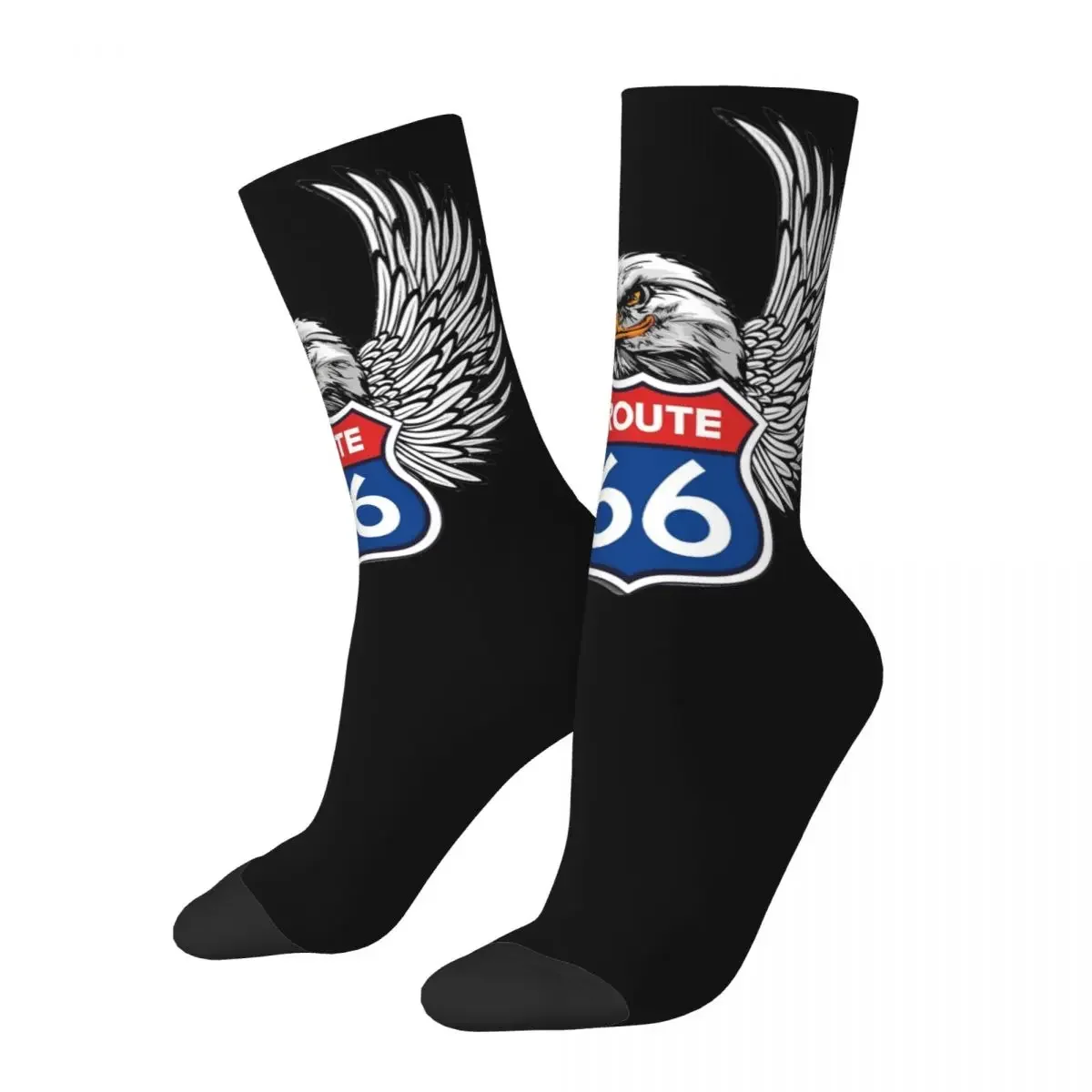 Happy Funny Men's Socks Casual Route 66 Eagle Sock Americas Highway High Quality Women Socks Spring Summer Autumn Winter