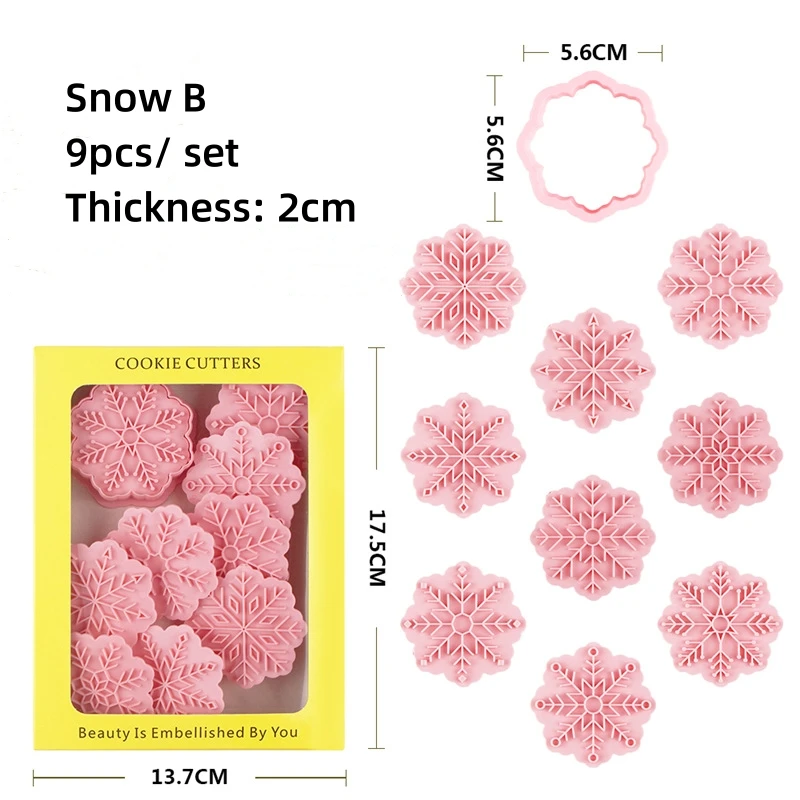 9Pcs Christmas Cookie Mold Snowflake 3D Plastic Cookie Mold  Press Type Cookie Mould Stamp Xmas New Year Party Baking Tools
