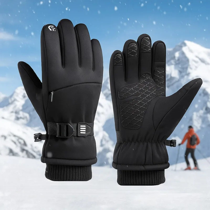 

Thickened Winter Cycling Gloves for Men Waterproof Ski Motorcycle Touchscreen Fleece Gloves Non Slip Warm Windproof Cold Weather
