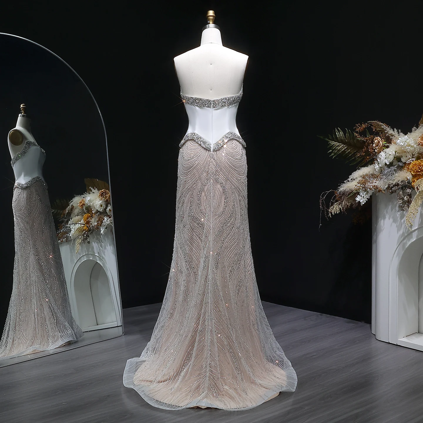 Sharon Said Luxuriöse Perlenbesetzte Meerjungfrauen-Abendkleider für Damen, Trägerlose Pailletten-Ballkleider SS790, Maßanfertigung – Detail 11