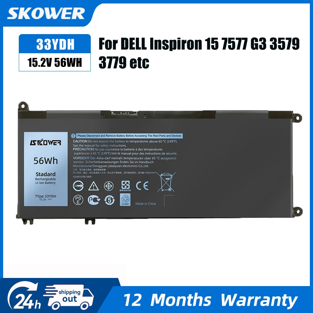

SKOWER 33YDH Laptop Battery For Dell Inspiron 17 7778 7779 7786 7773 15 7577 7588 3580 3590 3779 99NF2 PVHT1 G3 3579