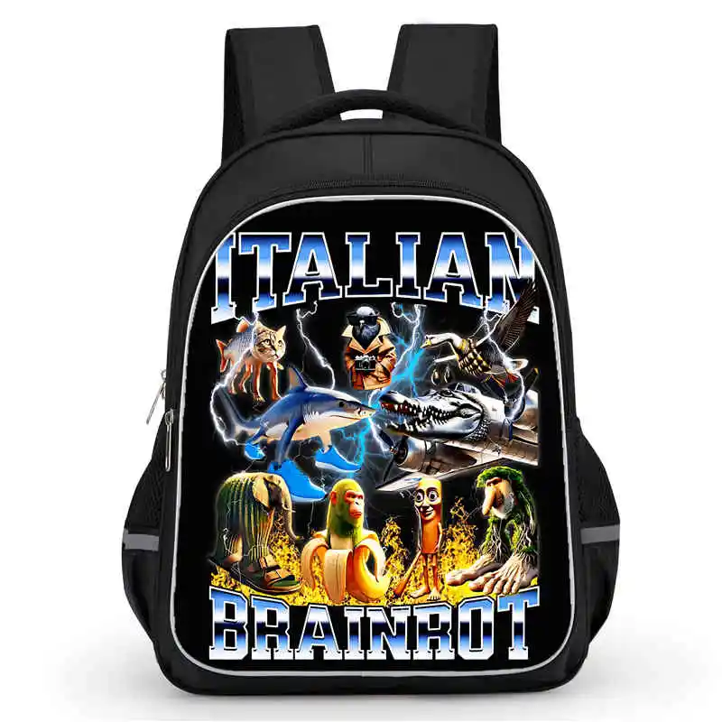 

Child School Backpack with Double Zipper Pocket,Cartoon brain rot, School Backback,Durable 16-in Child Backpack