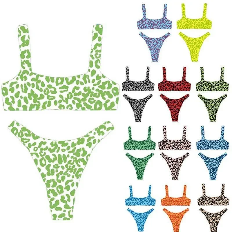Areathable Sexy Fashion Multi-color High Waist Print Split Bikini Swimsuit Women's Swimsuit Bikini