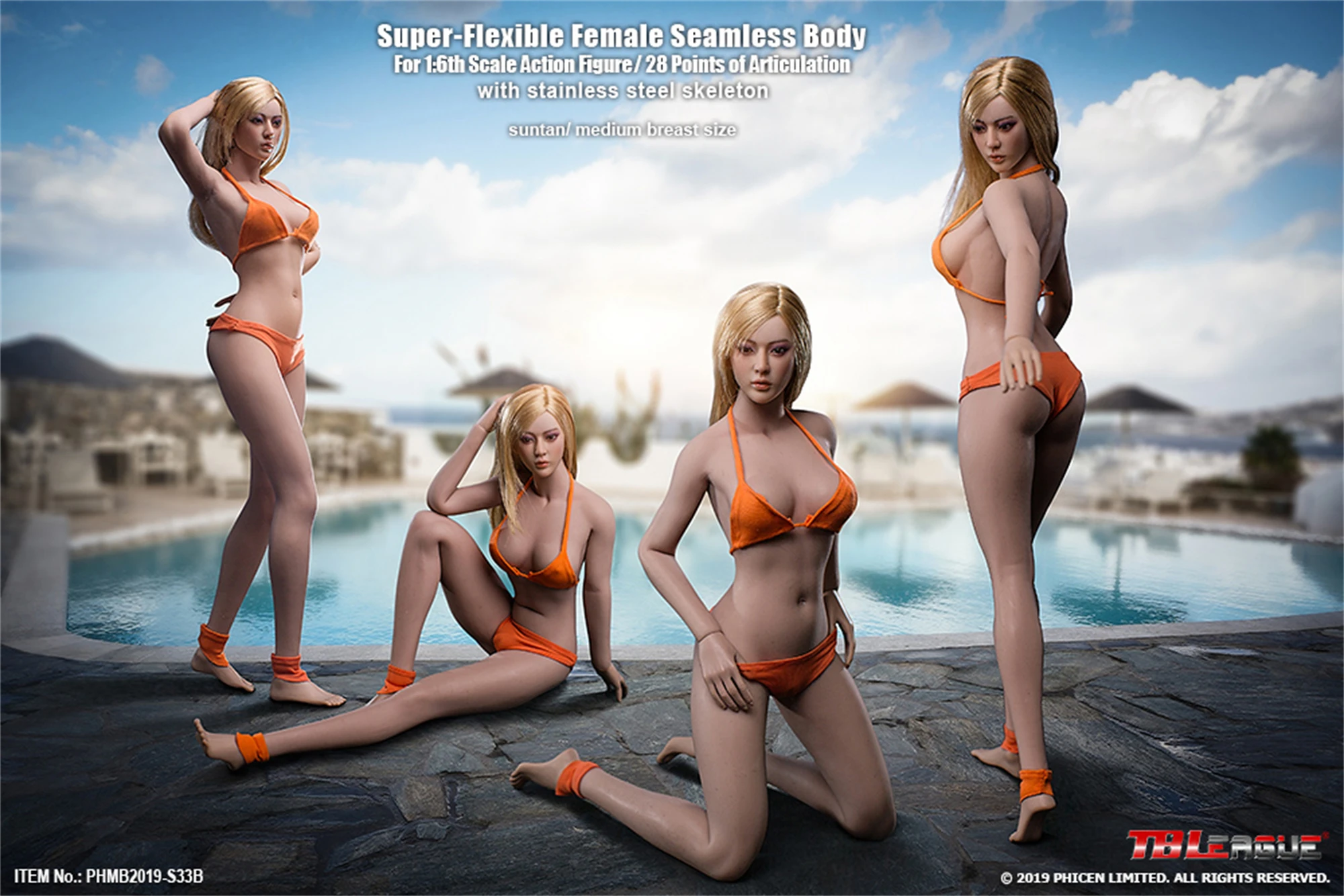 

TBLeague 1/6 S33B Suntan Skin Seamless Narrow Shoulder Body Medium Breast Taller Female Action Figure