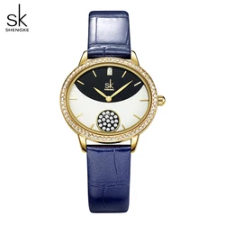 Shengke Leather Strap Ladies Watches Fashion Diamond Woman's Quartz Wristwatches Top Luxury Girl's Gift Clock SK Montre Feminino