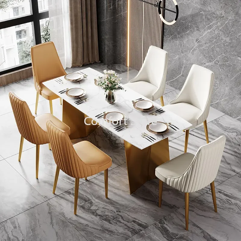 Kitchen Dresser Bedroom Dining Chairs Nordic PU Leather Luxury Gold Dining Chairs Ergonomic Modern Cadeira Home Furniture D10C