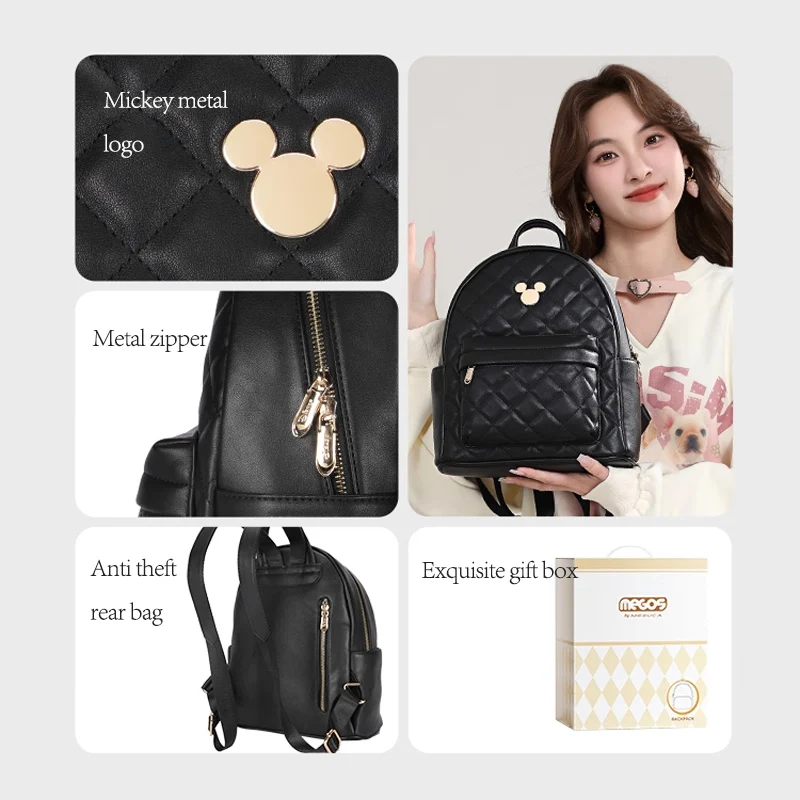 Женский рюкзак из искусственной кожи с Микки Диснеем, черный большой вместительный компьютерный рюкзак, студенческий рюкзак, подарок на день рождения для девочки