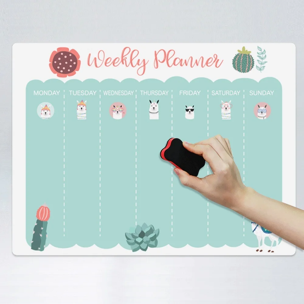 Magnetic Frigorífico Quadro apagável Whiteboard, Calendário para planejador semanal e mensal, Frigorífico Decoração