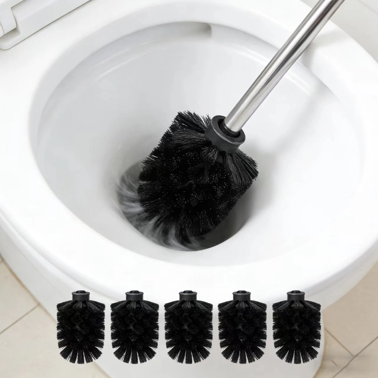 Toilet Brush Replacement Heads with Stainless Steel Handle Duty Toilet Bowl Cleaner Brushes, Detachable Bathroom Scrub Brush