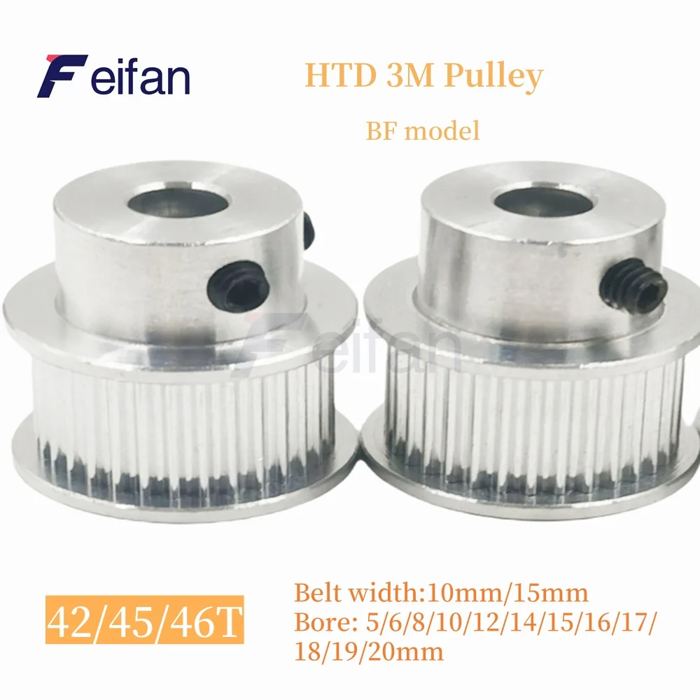 HTD 3M BF Type 42/45/46 Tooth Timing Belt Pulley Synchronous Wheel Aperture 5/6/8/10/12/14~20mm, Suitable For Belt Width 10/15mm