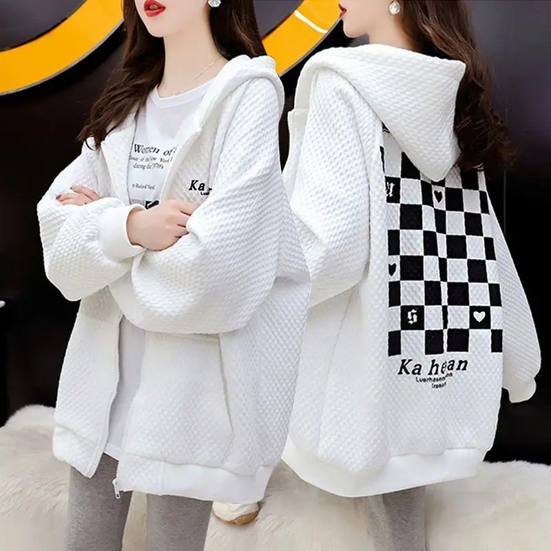 2024 Spring and Autumn New Coat Women Fashion Trend Zipper Cardigan Women Hooded Sweater Loose Casual Hoodie