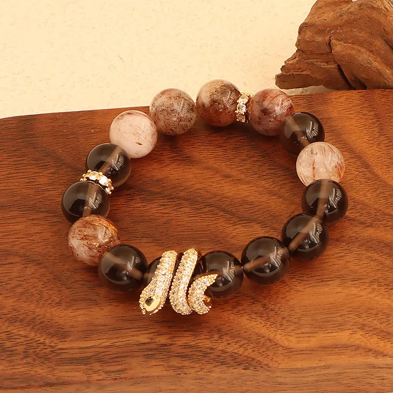Minar Creative Double Color Crystal Natural Stone Twisted Snake Circle Beaded Elastic Strand Bracelets for Women Birthday Gifts