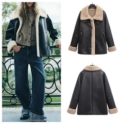 European and American style winter new style lapel sherpa jacket for women fashionable and versatile fur all-in-one warm top