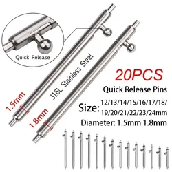 Pasadores de correa de liberación rápida 20 piezas, barras de resorte de acero inoxidable de 1,5, 1,8mm de diámetro, 12/13/14/15/16/17/18/19/20/21/22/24mm