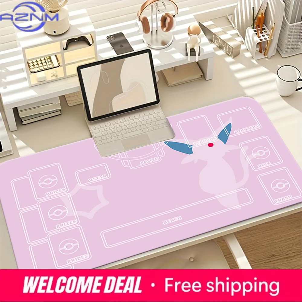 Espeon Silhouette Pokemon TCG Playmat Pink Large Non-Slip Card Game Battle Desk Mouse Pad Mat