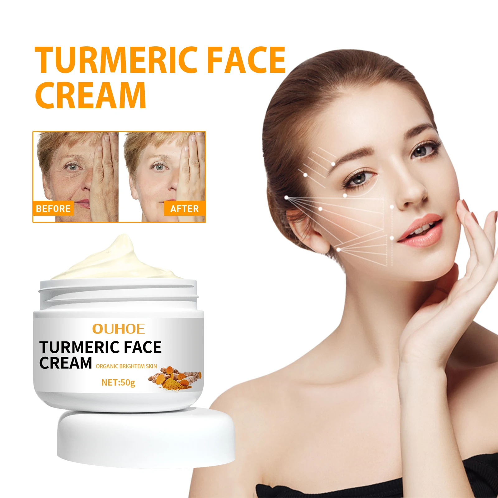 Turmeric Moisturizing Cream Facial Whitening Essence Lightens Wrinkles, Eliminates Spot Brighten Skin Face Care Products