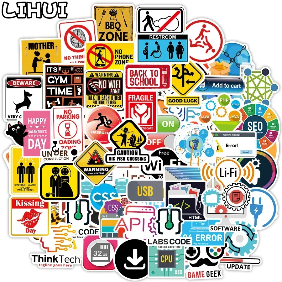 10/100 PCS Warning Stickers Programming Language Sticker to DIY Laptop Skateboard Car Phone Luggage Fridge Waterproof Sign Decal