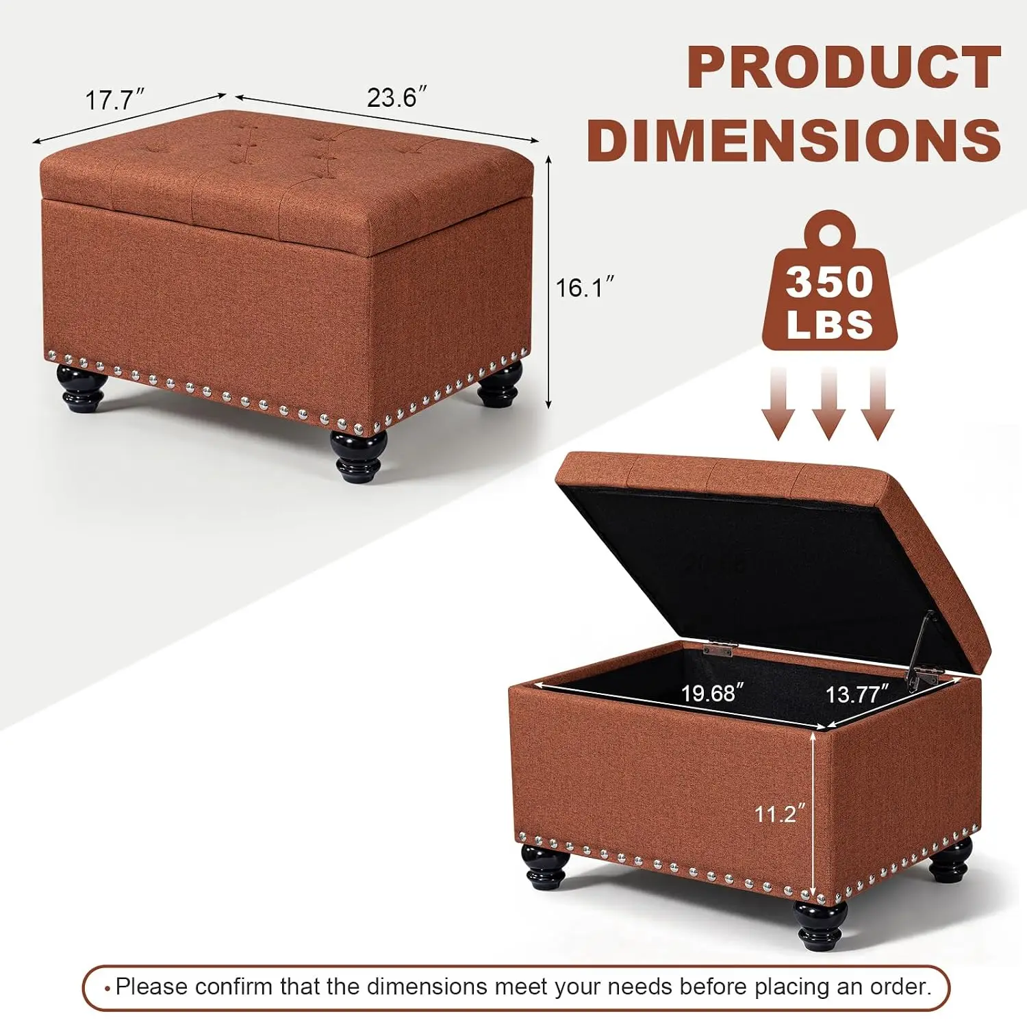 Fabric Storage Ottoman Foot Rest 24