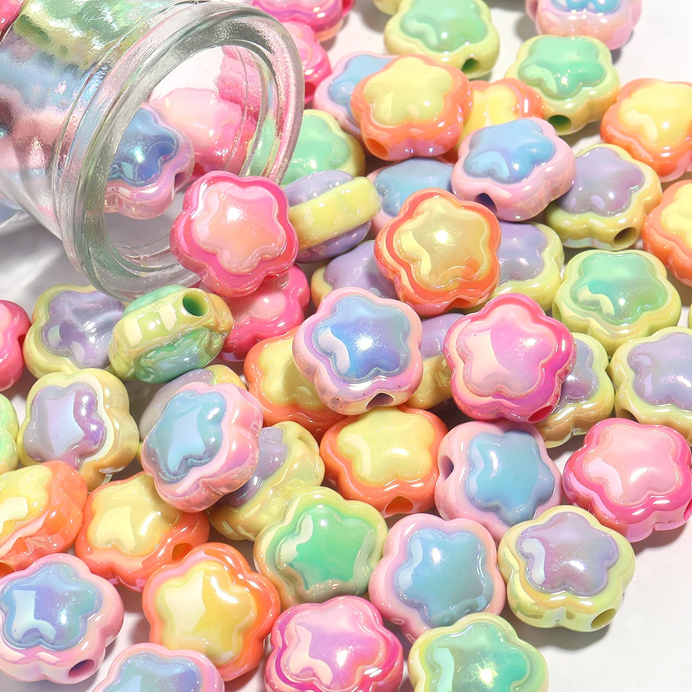 10pcs 17mm Acrylic Flower Bead Plated Color Large Hole Loose Beads for Jewelry Making DIY Bracelet Necklace Keychain Accessories