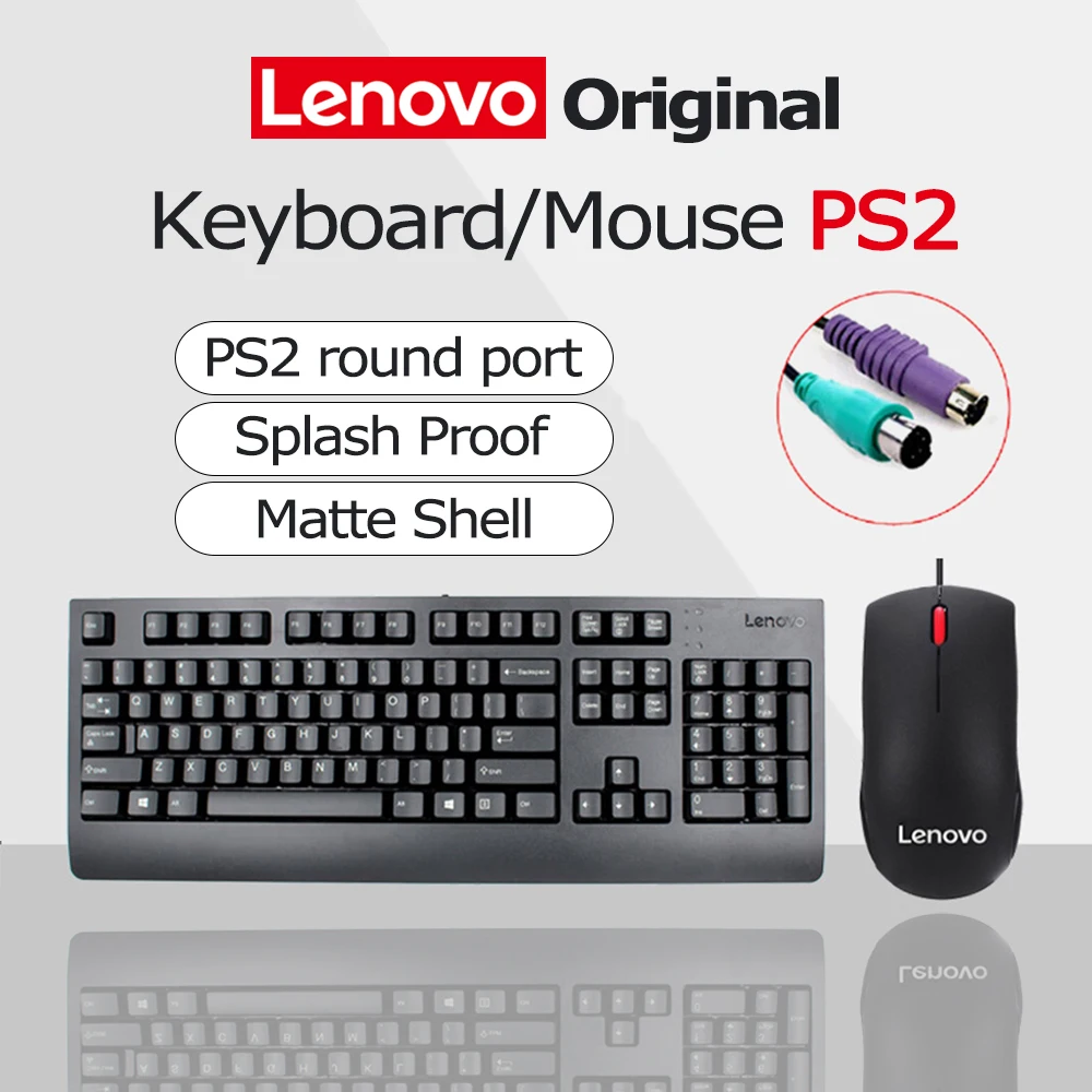 Lenovo Keyboard Mouse PS2 Round Port Interface Wired Combo Red Dot Waterproof Ergonomics For Laptop Mini Pc Notebook Original