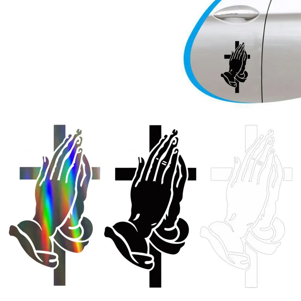 Praying Hands Religious Vinyl Decal for Car Rear Window Gradient Crucifix Sticker for SUV Truck Sunproof Car Decals 97