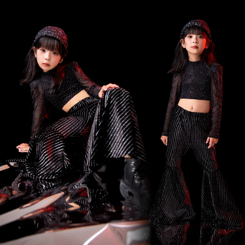 

Girls' Retro Hong Kong Style Flared Pants Sequined Suit Kindergarten 8090s Theme Catwalk Dance Performance