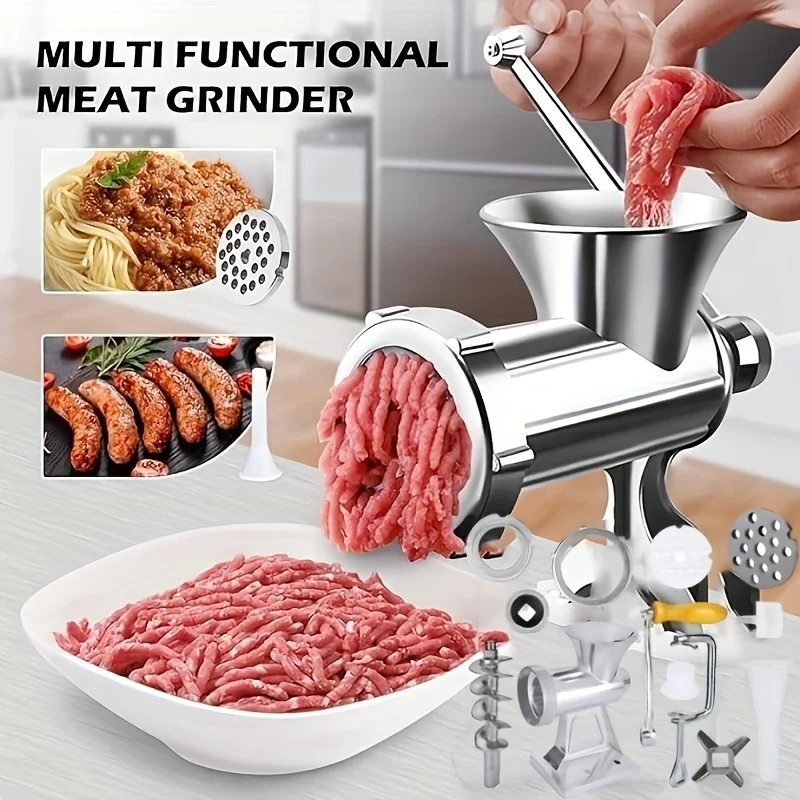 Manueller Fleischwolf aus Premium-Legierung, Handkurbel, Küchenmaschine, einfache Verwendung für Wurst, Rindfleisch, mit Metall-Mahlaufsätzen, Küche
