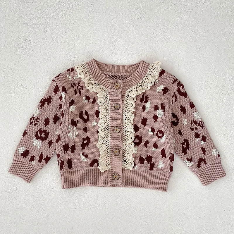 Newborn Baby Girls Long Sleeve Sweet Lace Print Knit Cardigan Coat Autumn Infant Kids Baby Girls Children Clothes Coat