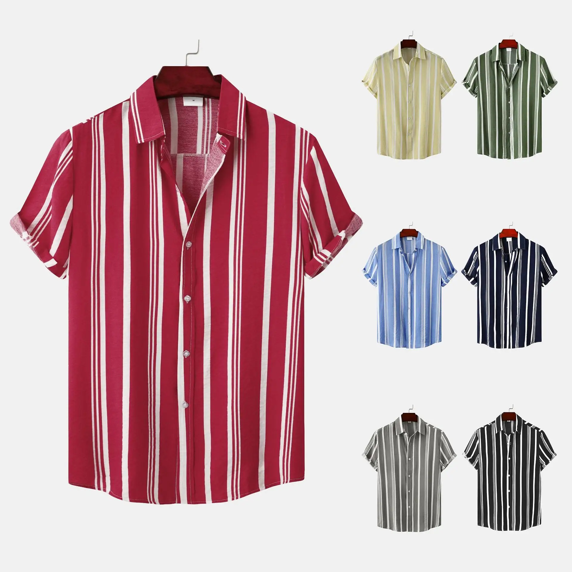 Men's Casual Striped Printed Short Sleeve Shirt CleanFit Waist-Cinching  Collar Fake Two-Piece Design Cotton Summer Shirt