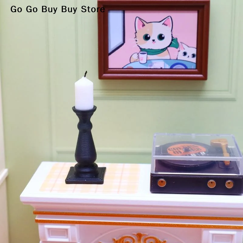 

4Pcs 1/12 Scale Simulation Mini Candle With Base Doll House Candlestick Model Decoration Dollhouse Table Miniature Accessories